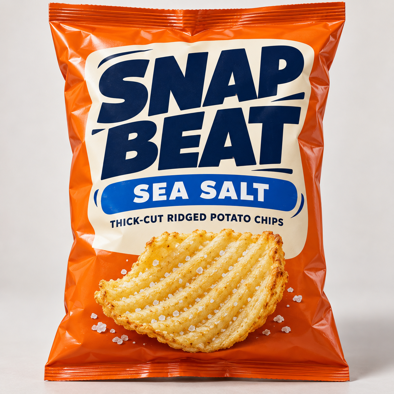 SNAP BEAT fictional sea salt chips product photo used as the demo input